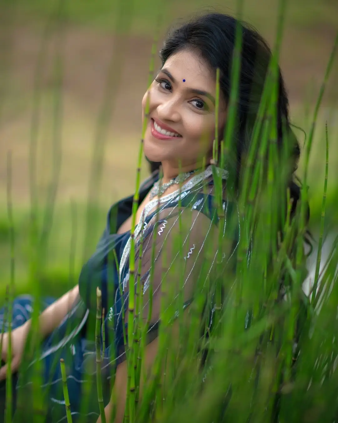 Telugu Actress Gayatri Bhargavi in Blue Lehenga Choli